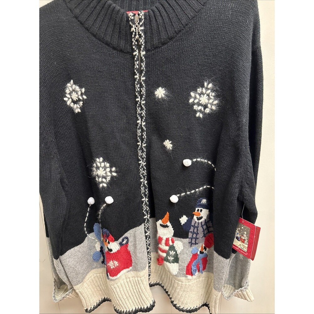 Holiday Lodge by North Crest Zip Front Cardigan Christmas Snowmen Womens 3X